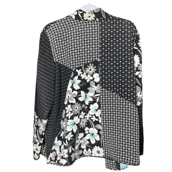 August Max SILK Floral Patchwork Pattern Button Down Lined Blazer Jacket Black - Picture 5 of 11